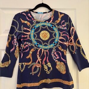 Navy Chain Print Women's Top